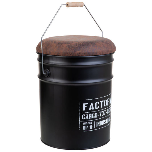 Bucket Alexandra House Living Black Hemp Metal Fir wood 35 x 31 x 40 cm With lid With handle