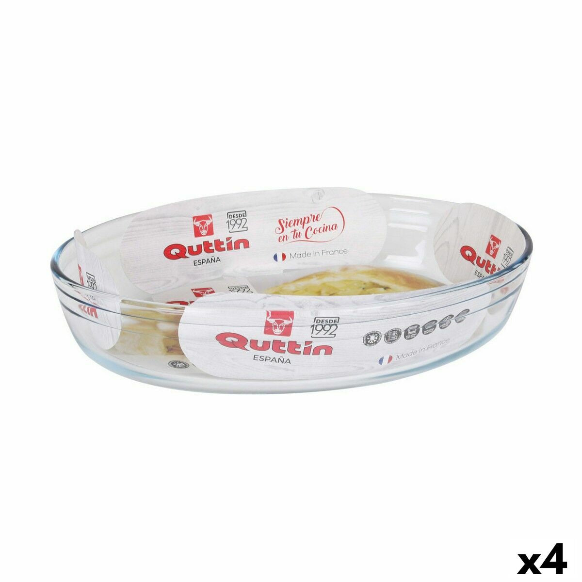 Oven Dish Quttin Transparent Glass Oval 2,2 L 30,1 x 20,9 x 6,3 cm (4 Units)