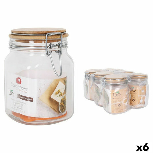 Jar Borgonovo Primizie Hermetically sealed Bamboo 1L 10,5 x 10,5 x 15,5 cm (6 Units) Borgonovo