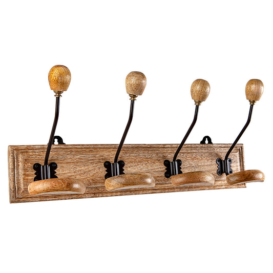 Wall mounted coat hanger Romimex Natural Wood Metal 48 x 22 x 12 cm