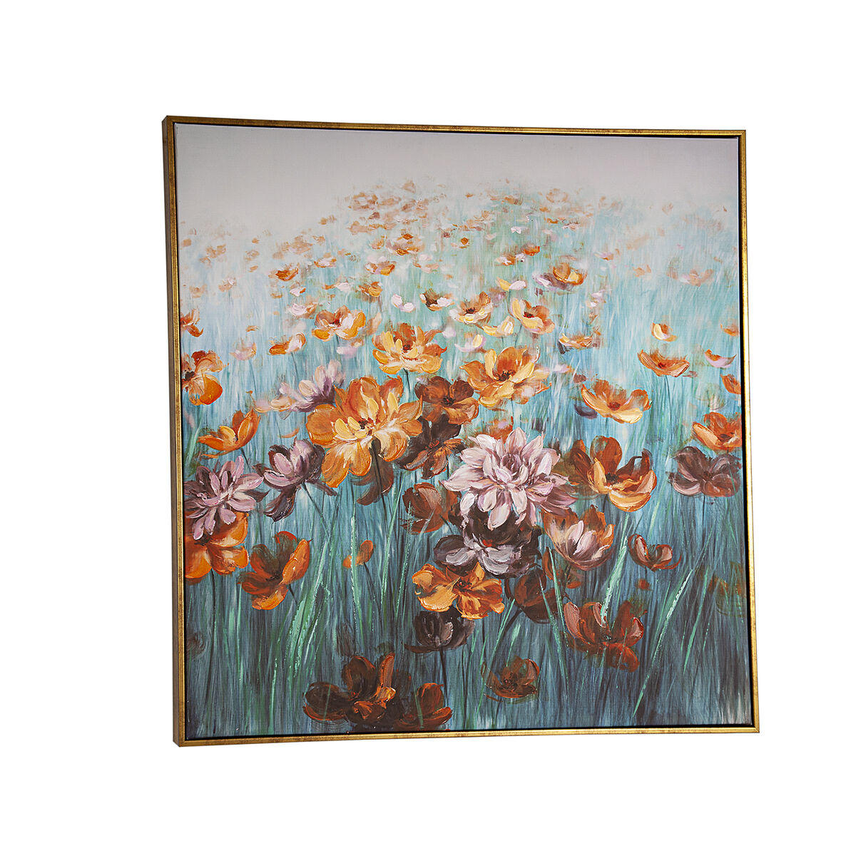 Oil Painting Romimex Wood Canvas Flowers 82 x 82 x 5 cm Romimex