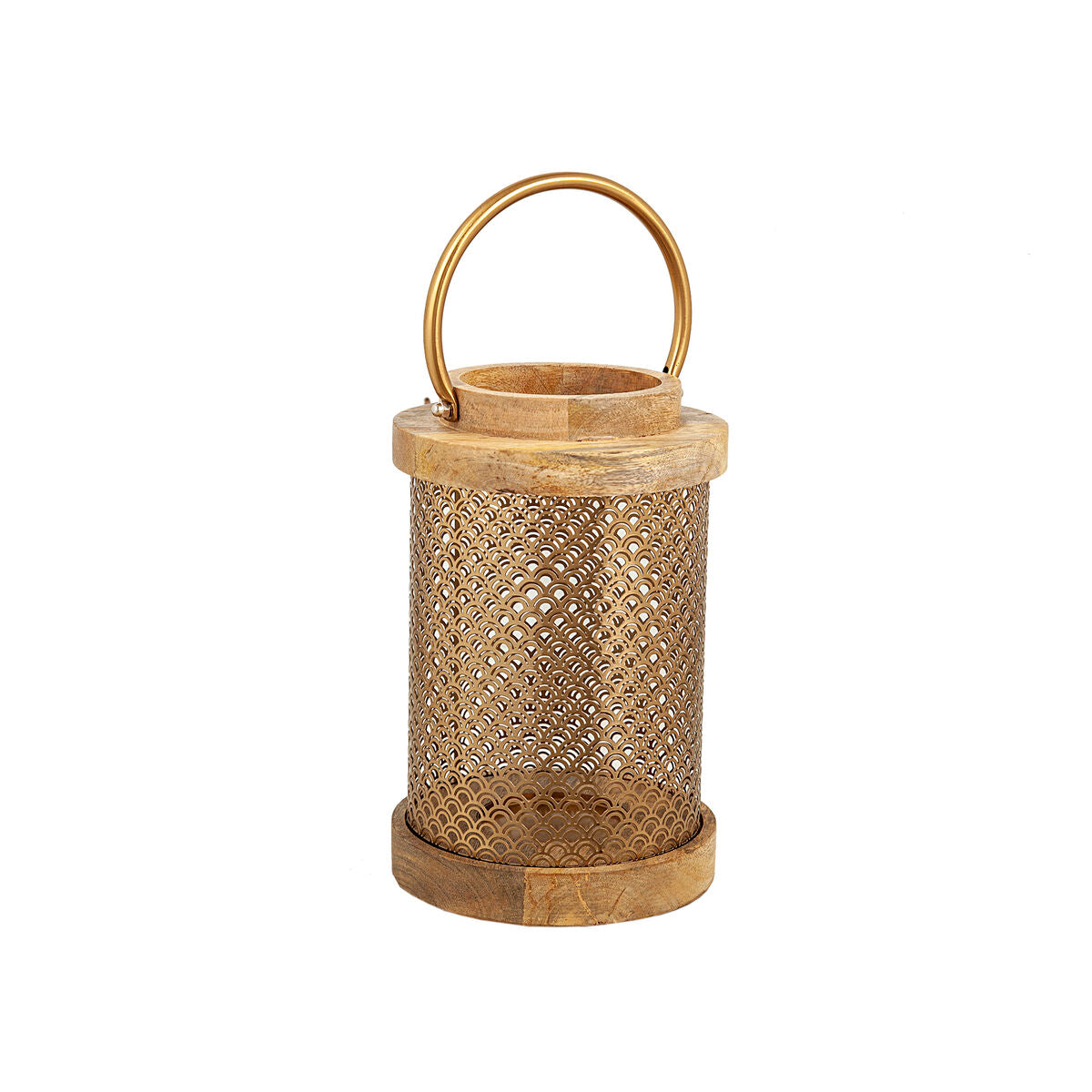 Lantern Romimex Brown Golden Wood Metal 17 x 27 x 17 cm Romimex