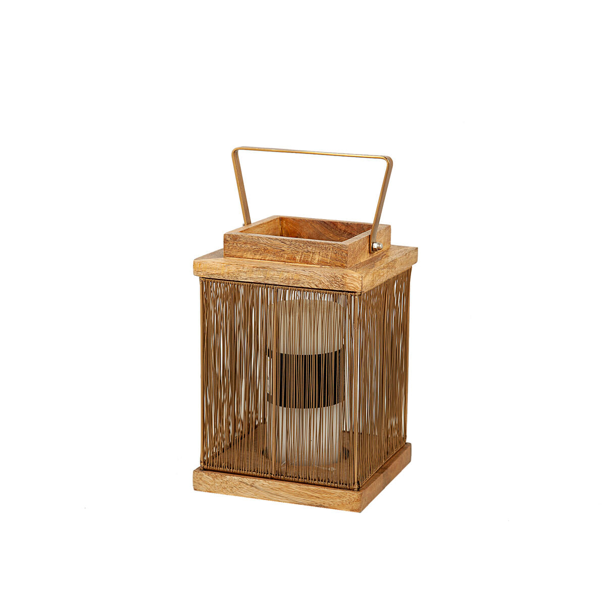 Lantern Romimex Brown Golden Wood Metal 15 x 22 x 15 cm Romimex