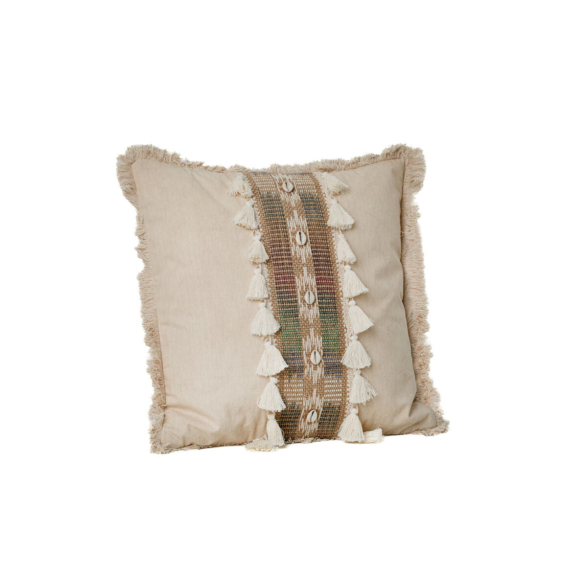 Cushion Romimex Beige Tassels 45 x 8 x 45 cm Romimex