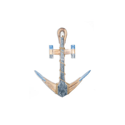 Wall mounted coat hanger Romimex Blue Natural Wood Anchor 53 x 60 x 4 cm