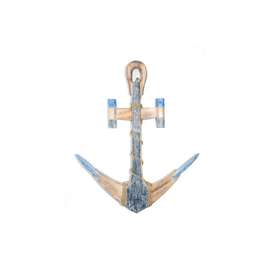 Wall mounted coat hanger Romimex Blue Natural Wood Anchor 53 x 60 x 4 cm