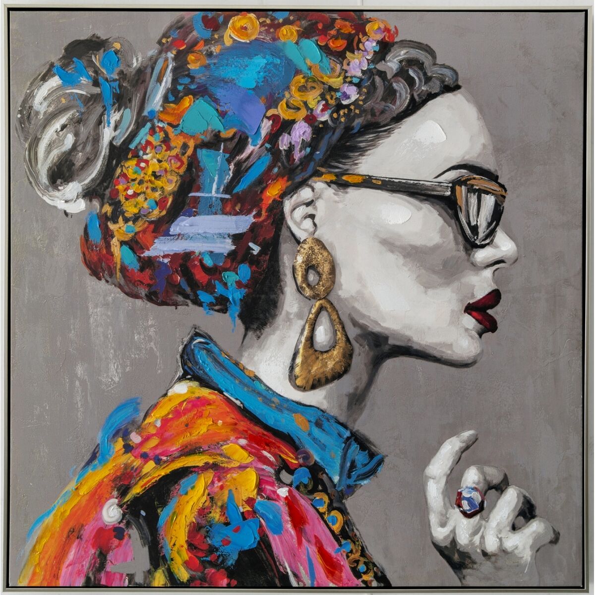 Oil Painting Romimex polystyrene Canvas Lady 100 x 100 x 4 cm Romimex