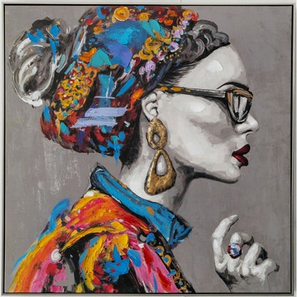 Oil Painting Romimex polystyrene Canvas Lady 100 x 100 x 4 cm Romimex