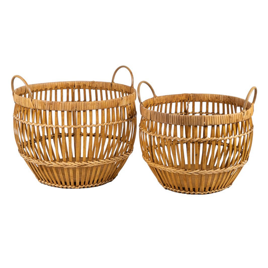 Set of Baskets Romimex 834000 Brown wicker MDF Wood 2 Pieces