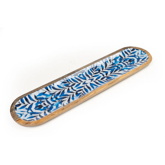 Snack tray Romimex Blue White Mango wood Oval 50 x 2 x 12 cm Romimex