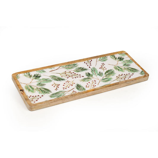 Snack tray Romimex White Green Mango wood Rectangular Sheets 42 x 2 x 16 cm Romimex