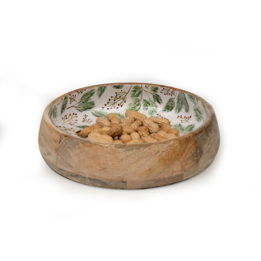 Bowl Romimex White Green Mango wood Sheets 25 x 6 x 25 cm