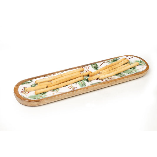 Snack tray Romimex White Green Mango wood Oval Sheets 40 x 2 x 10 cm Romimex