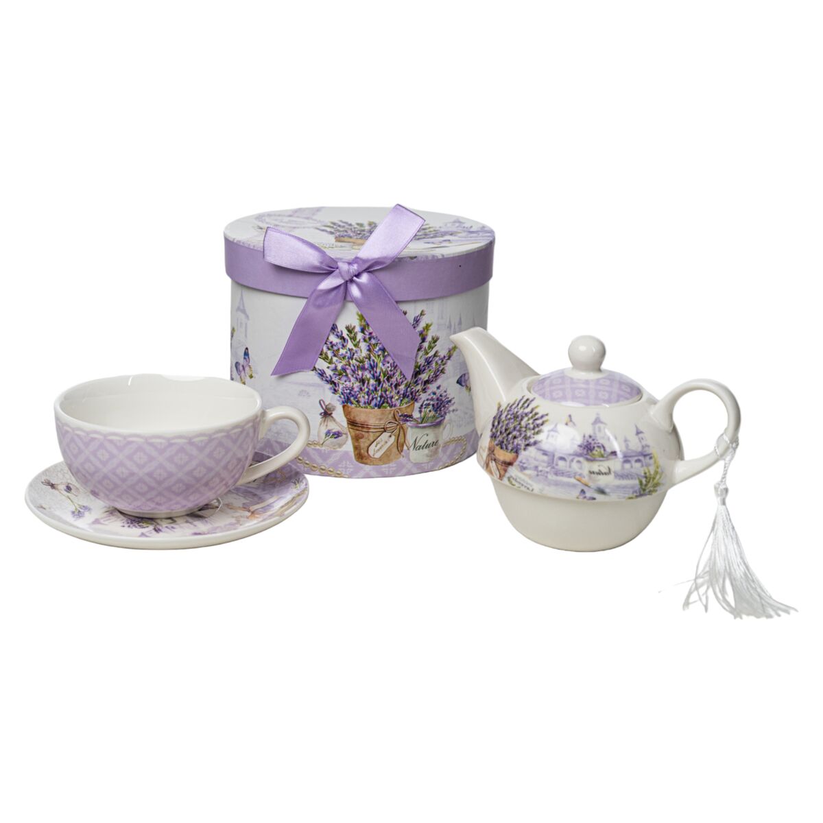 Tea Set Romimex Light mauve Ceramic 300 ml Cup with Plate 3 Pieces Romimex