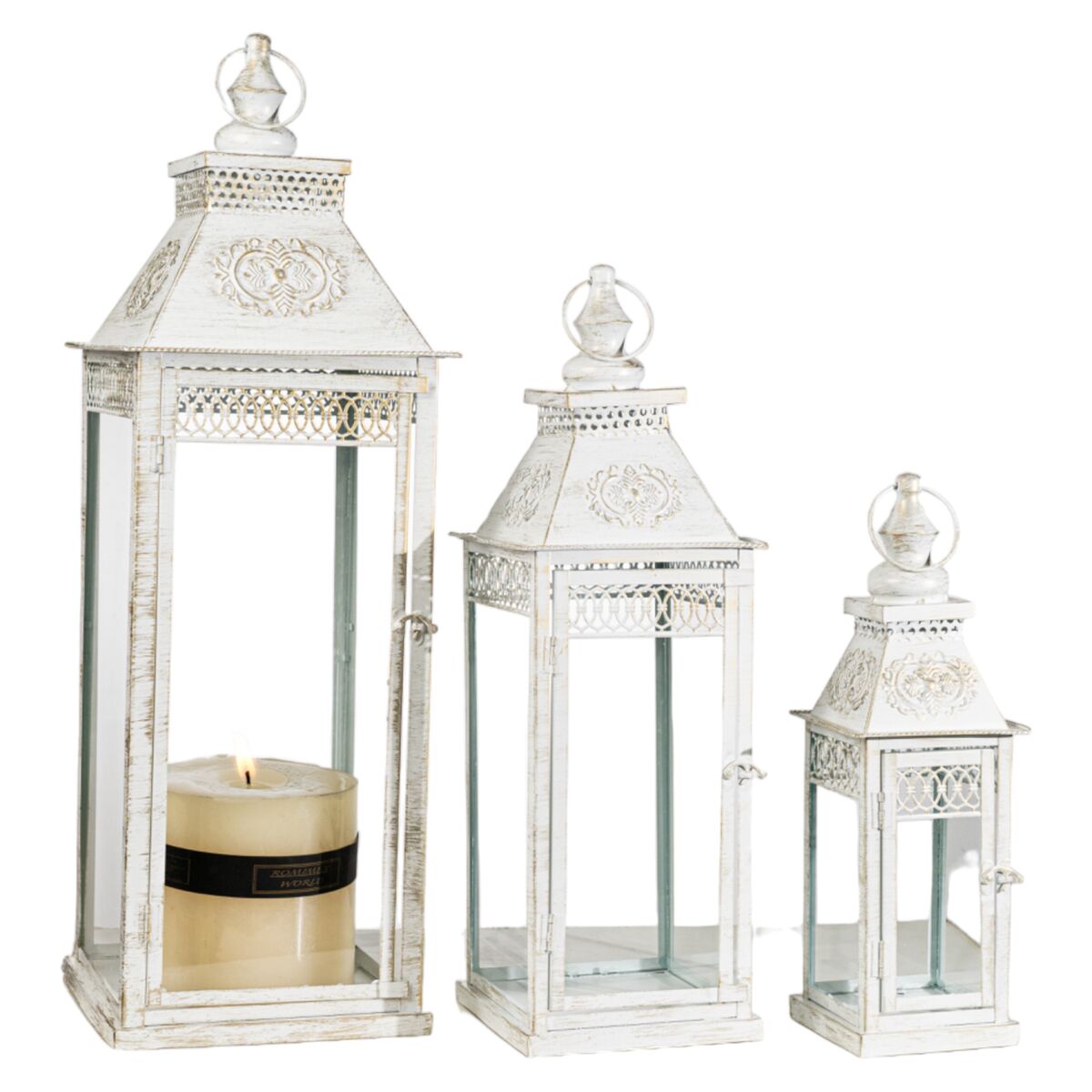 Lantern set Romimex White Metal Glass 23 x 68 x 23 cm 3 Pieces Romimex