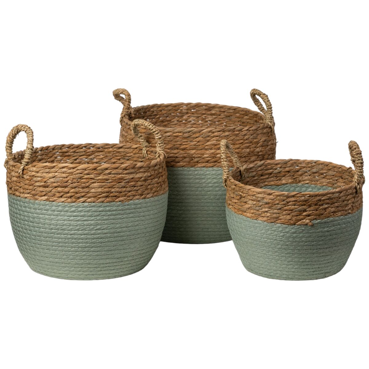 Set of Baskets Romimex Turquoise Natural Fibre 32 x 25 x 32 cm 3 Pieces Romimex