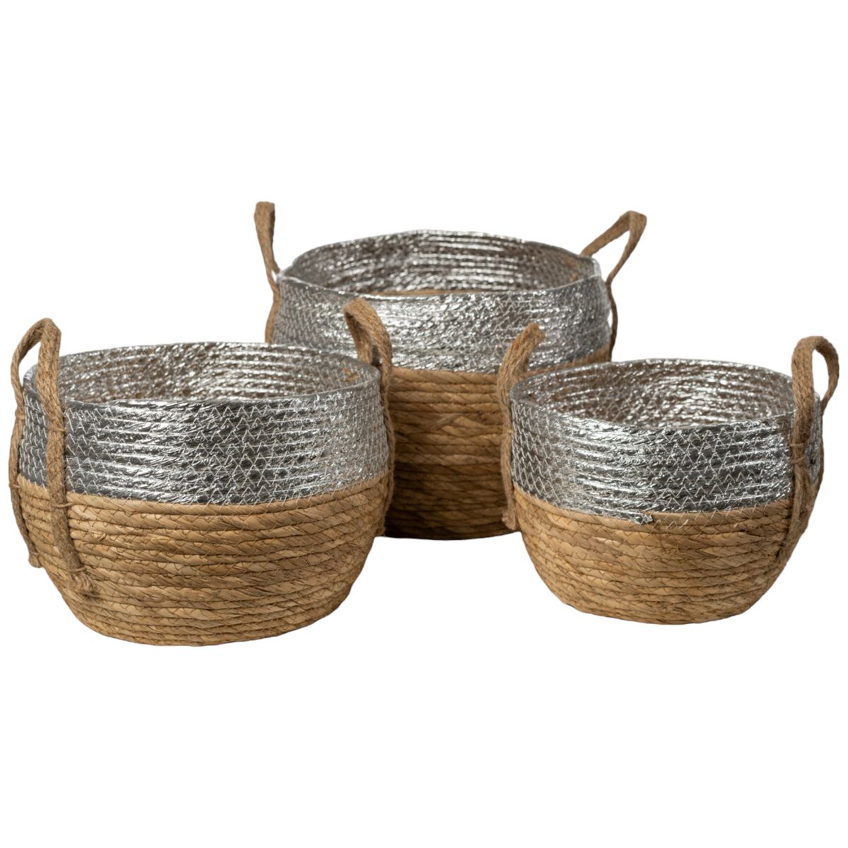 Set of Baskets Romimex Silver Natural Fibre 31 x 25 x 31 cm 3 Pieces Romimex