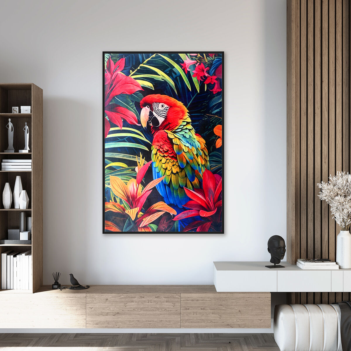 Painting Romimex Velvet MDF Wood Parrot 83 x 123 x 4 cm Romimex