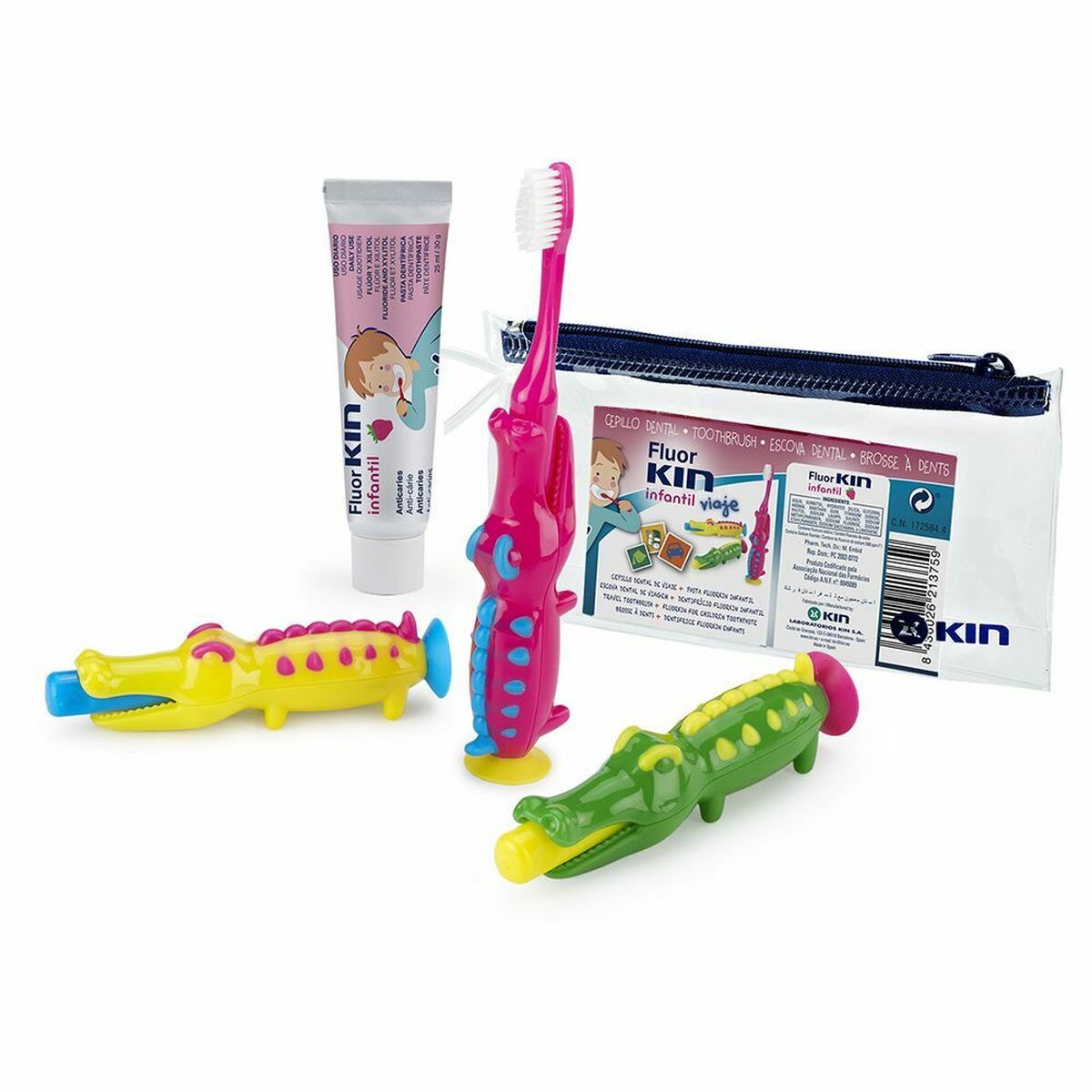 Set Oral Care for Kids Kin Fluorkin Crocodile Travel (3 Pieces)