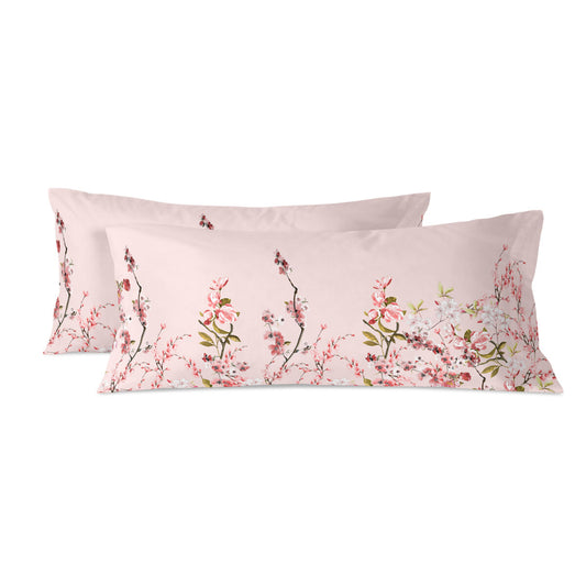 Pillowcase HappyFriday Chinoiserie rose Multicolour Super king 150 Threads 45 x 110 cm (2 Units) HappyFriday