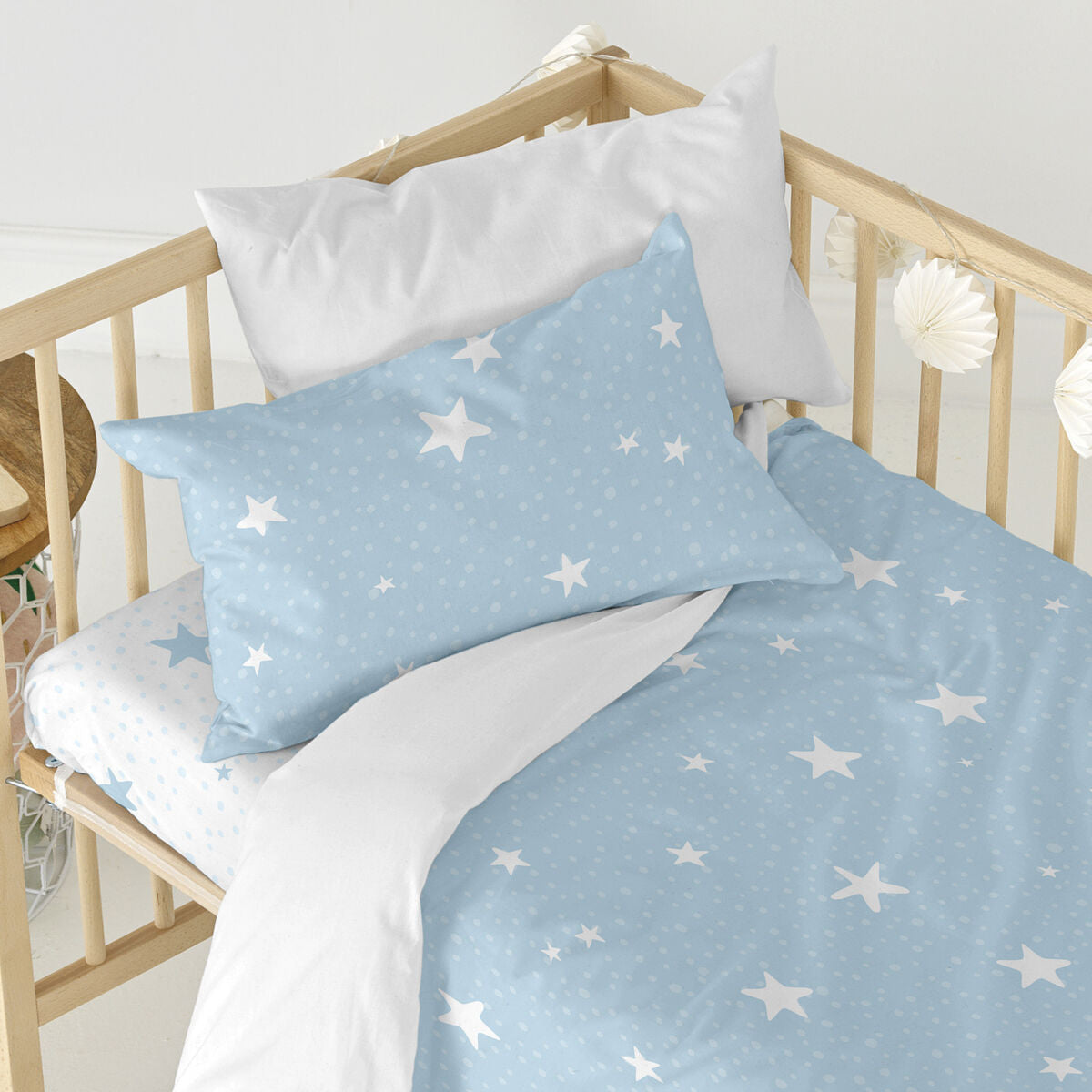 Fitted sheet HappyFriday BASIC KIDS Blue White 60 x 120 x 14 cm Stars HappyFriday