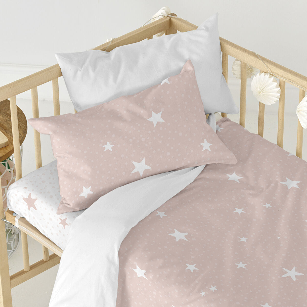 Fitted sheet HappyFriday BASIC KIDS White Pink 60 x 120 x 14 cm Stars HappyFriday