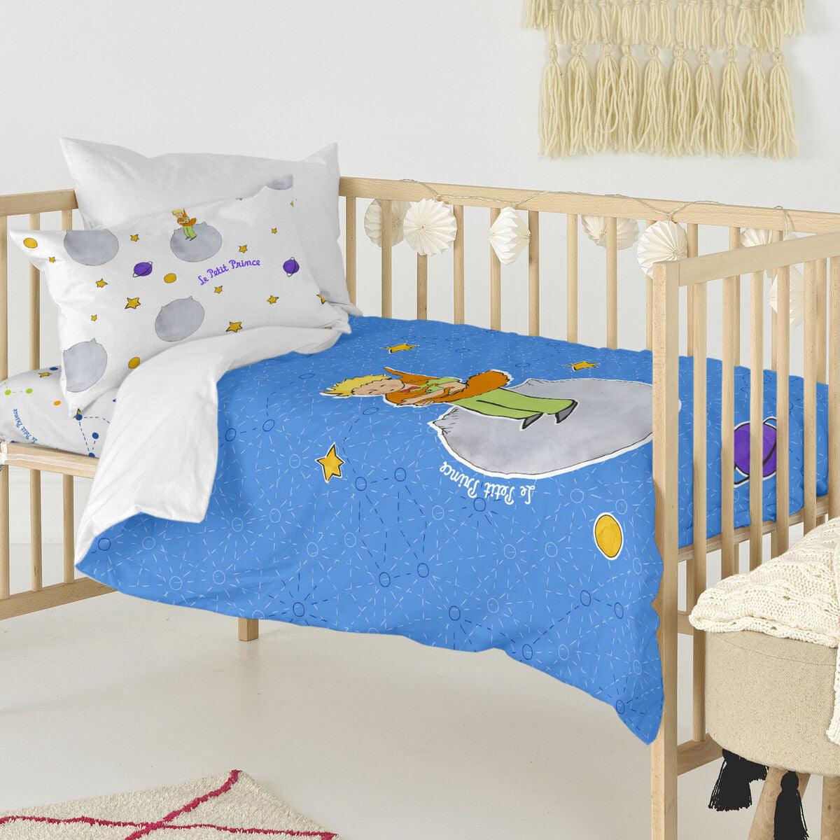 Duvet cover set HappyFriday Le Petit Prince Accolade Multicolour Baby Crib 2 Pieces HappyFriday