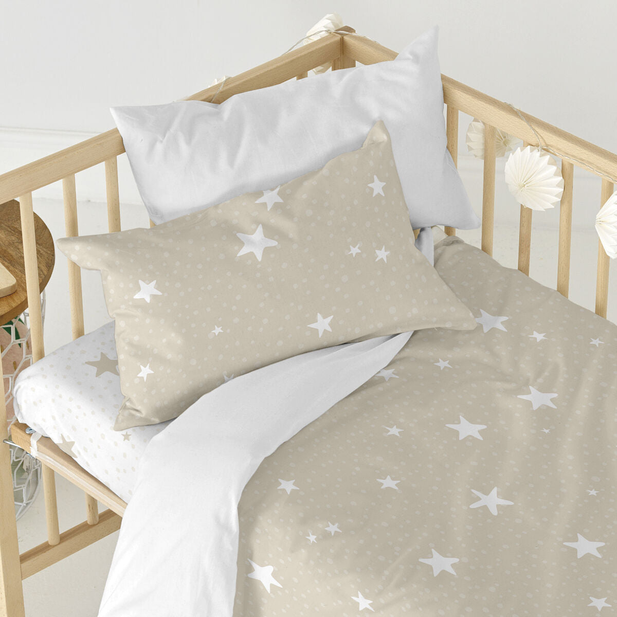 Fitted sheet HappyFriday BASIC KIDS White Beige 70 x 140 x 14 cm Stars HappyFriday