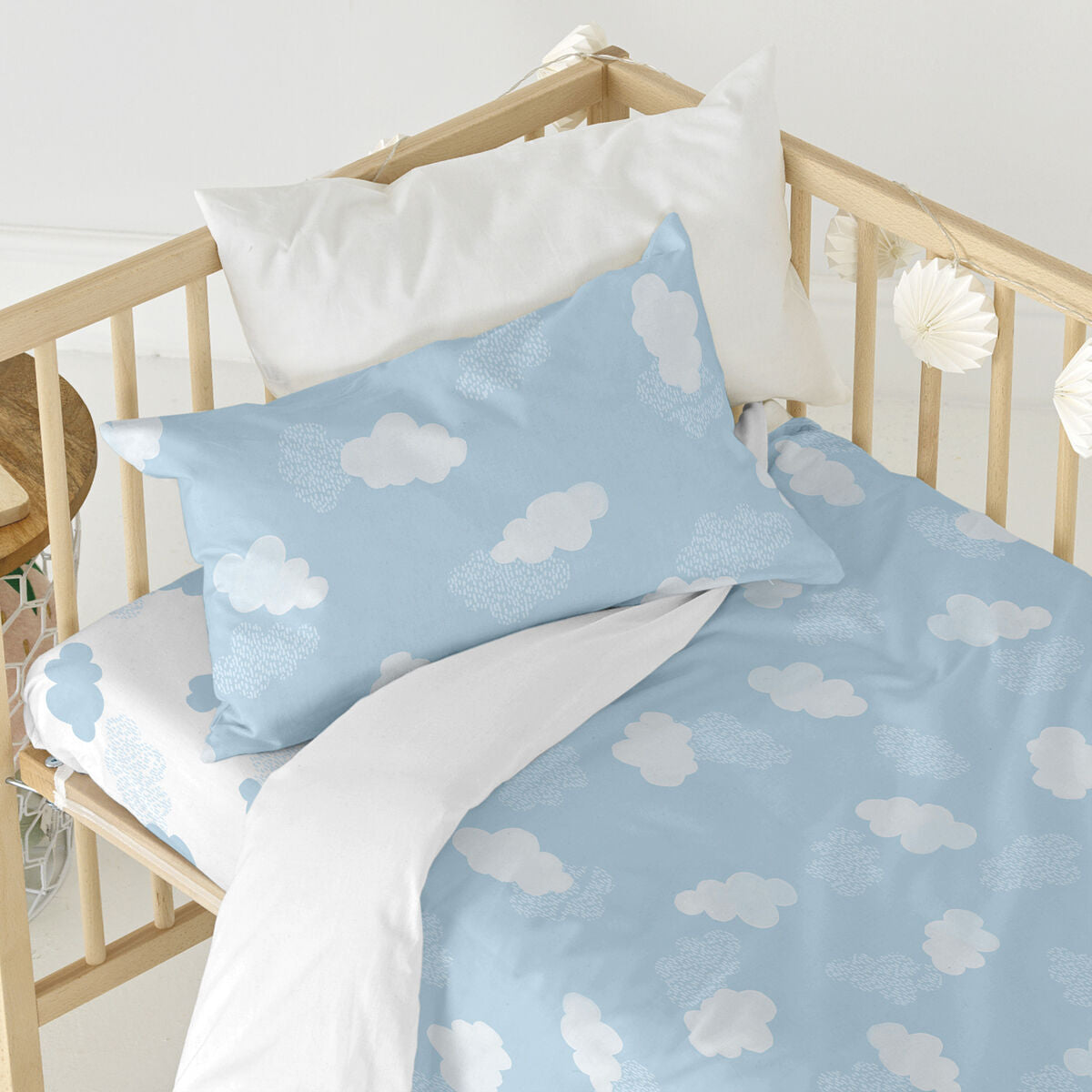 Fitted sheet HappyFriday BASIC KIDS Blue 60 x 120 x 14 cm Clouds HappyFriday