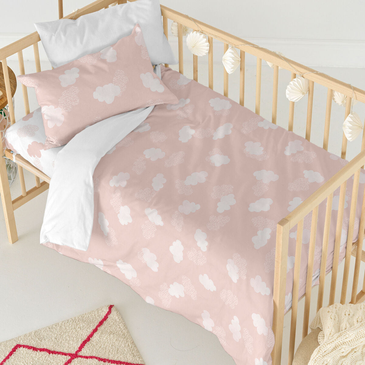 Duvet cover set HappyFriday Basic Kids Pink Baby Crib 2 Pieces HappyFriday