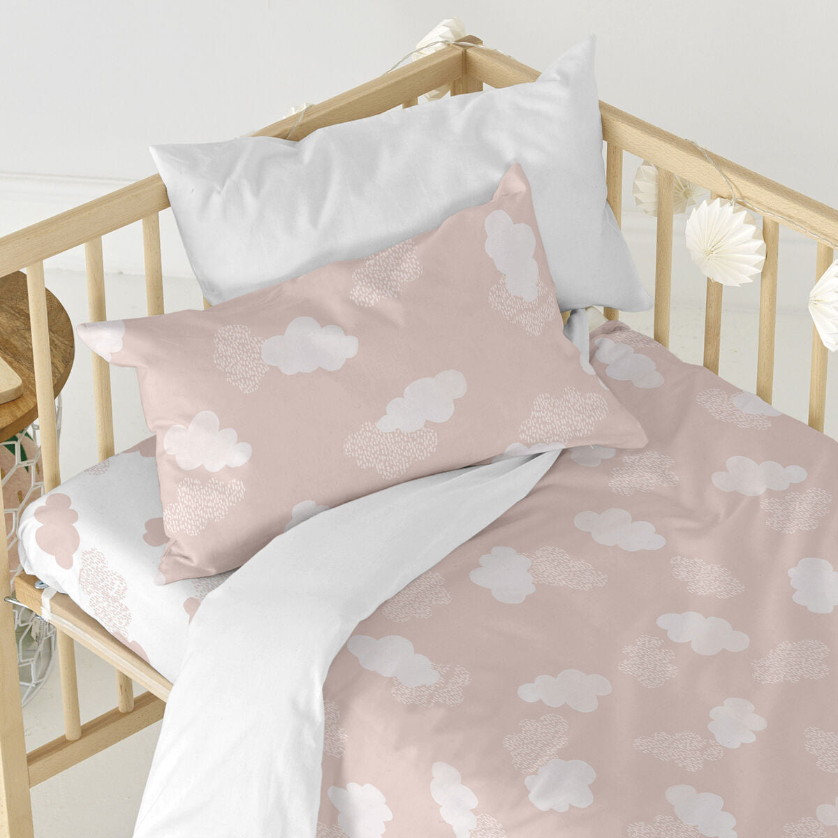 Duvet cover set HappyFriday Basic Kids Pink Baby Crib 2 Pieces HappyFriday