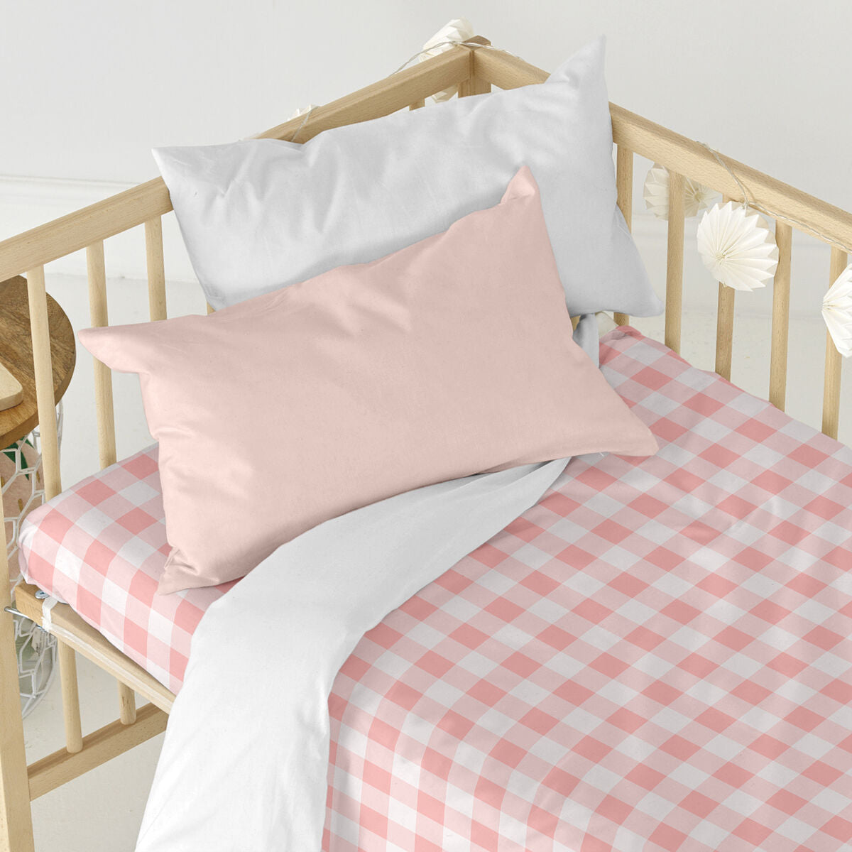 Fitted sheet HappyFriday BASIC KIDS White Pink 70 x 140 x 14 cm HappyFriday