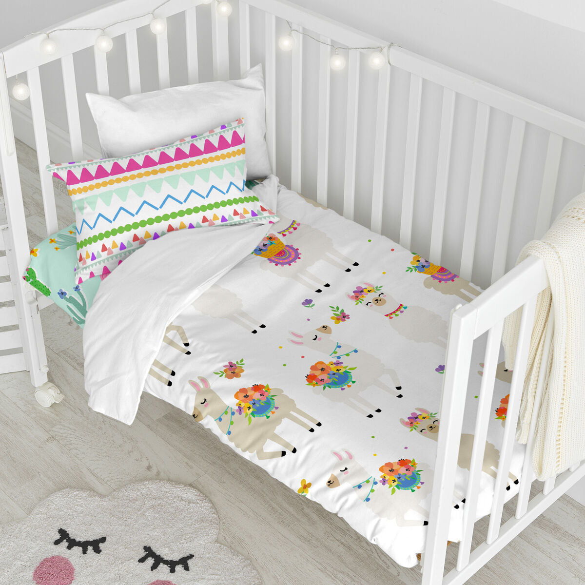 Duvet cover set HappyFriday Moshi Moshi Cute Llamas Multicolour Baby Crib 2 Pieces HappyFriday