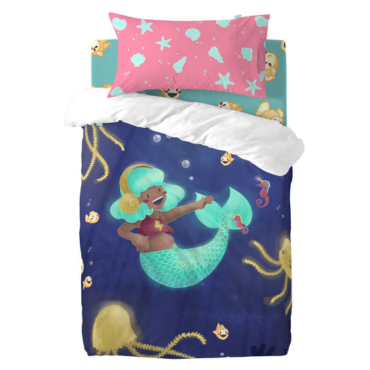 Duvet cover set HappyFriday Mr Fox Happy mermaid Multicolour Baby Crib 2 Pieces HappyFriday