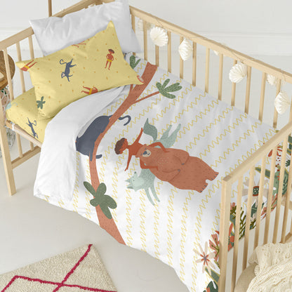 Duvet cover set HappyFriday Mr Fox Jungle life Multicolour Baby Crib 2 Pieces