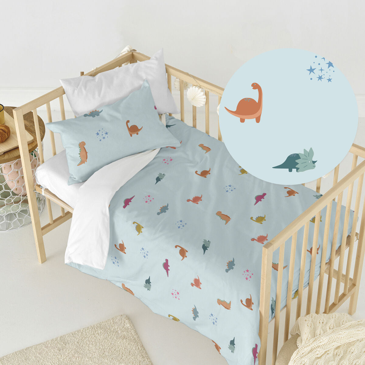 Duvet cover set HappyFriday Mini dinosaur Multicolour Baby Crib 2 Pieces HappyFriday