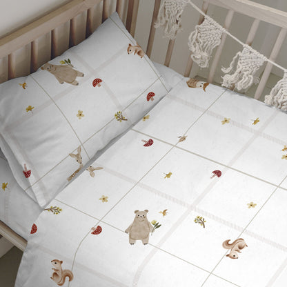 Duvet cover set HappyFriday Mini Woods animals Multicolour Baby Crib 2 Pieces HappyFriday