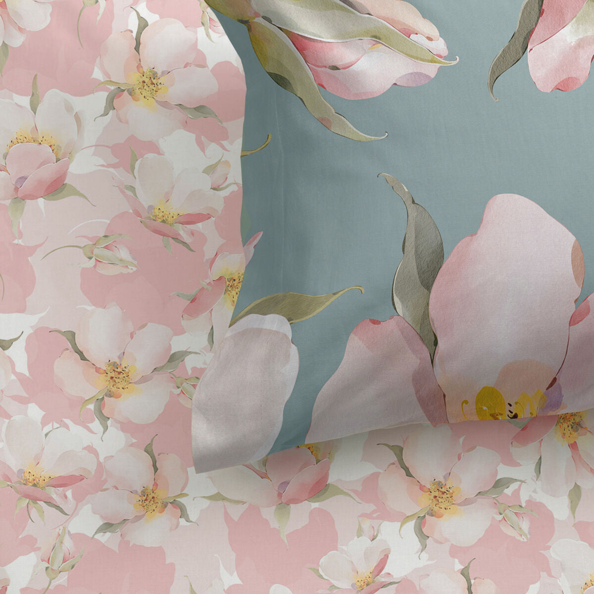 Fitted sheet HappyFriday Spring blossom Multicolour 200 x 200 x 32 cm HappyFriday