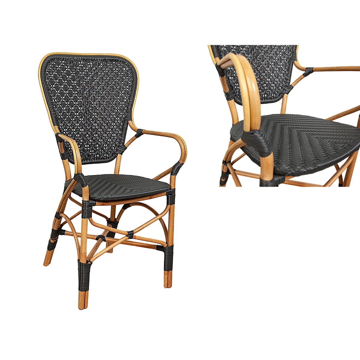 Armchair Romimex Black Natural Bamboo Rattan 52 x 103 x 59 cm