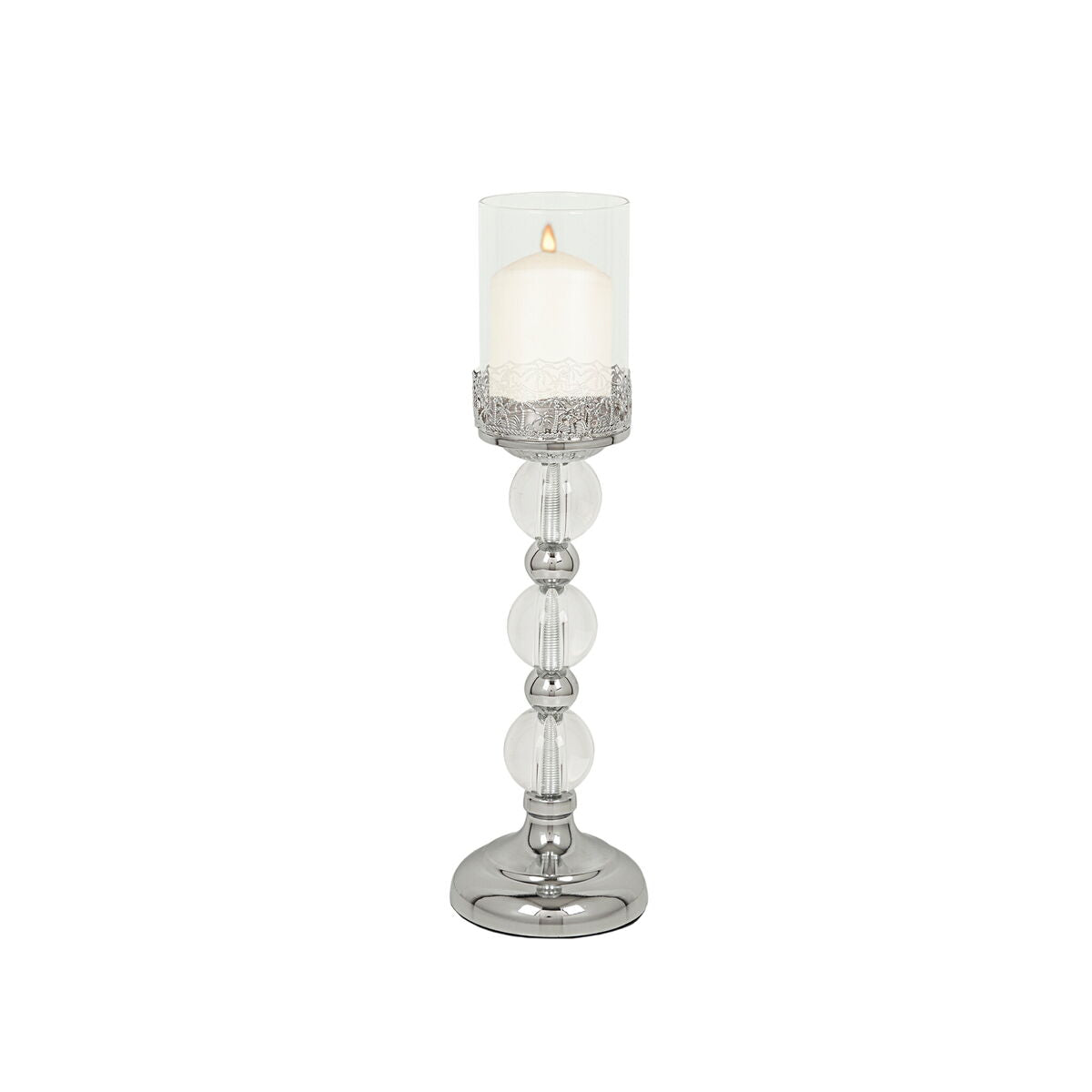 Candleholder Romimex Silver Metal Glass 12 x 40 x 12 cm Wineglass Romimex