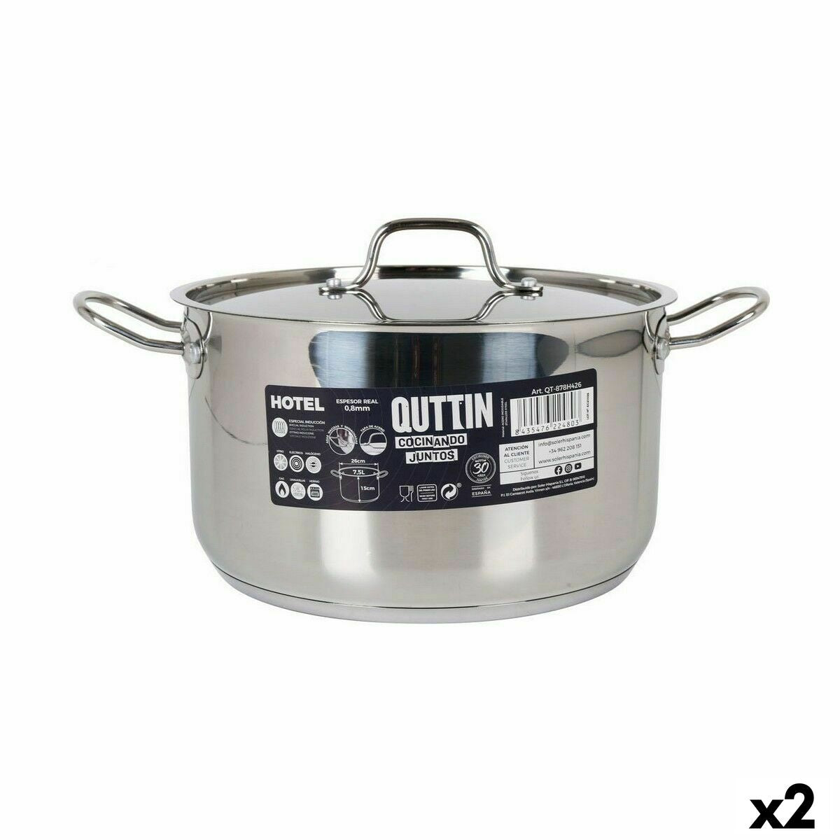 Casserole with Lid Quttin Hotel Steel ø 26 x 15 cm (2 Units)