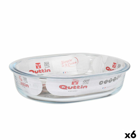 Oven Dish Quttin Glass Oval 1,5 L 23,7 x 18,8 cm (6 Units)