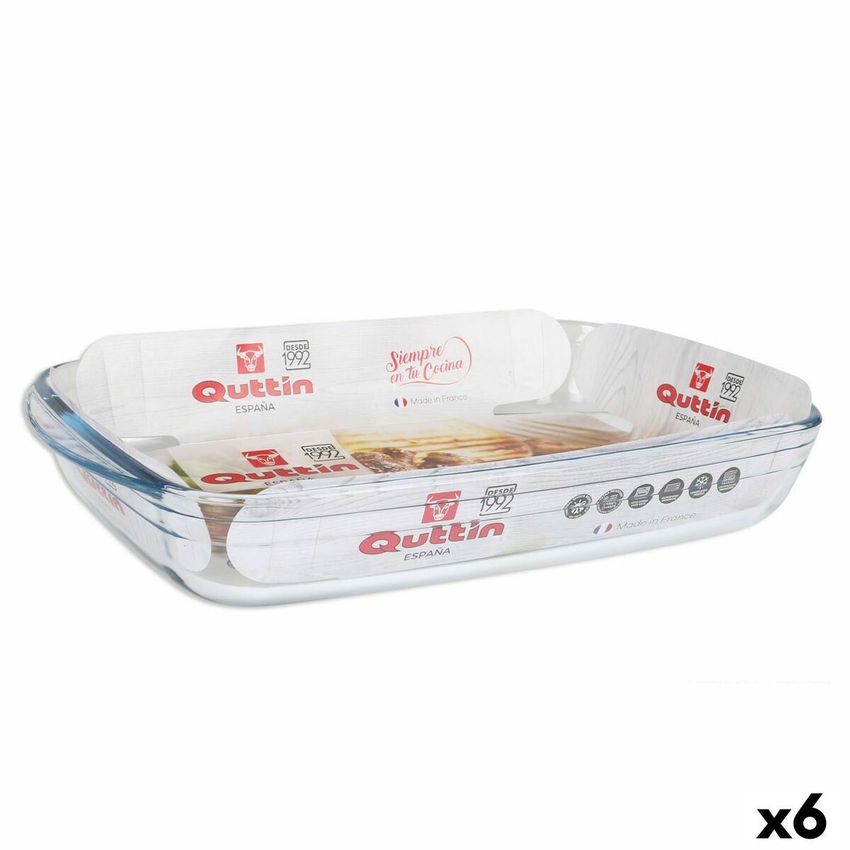 Oven Dish Quttin Transparent Glass Rectangular 3 L 35,4 x 22 x 5,5 cm (6 Units)