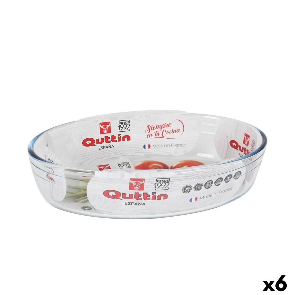 Oven Dish Quttin Glass Oval 1,8 L 26,2 x 17,8 x 6,1 cm (6 Units)