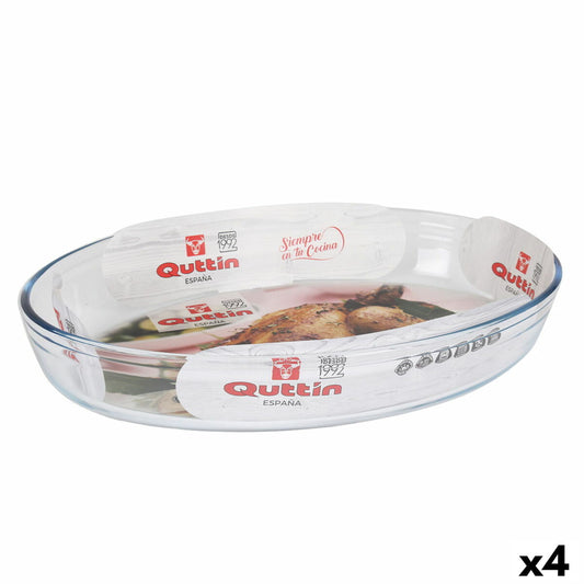 Oven Dish Quttin Transparent Glass Oval 4,5 L 39,6 x 27,35 x 6,6 (4 Units)