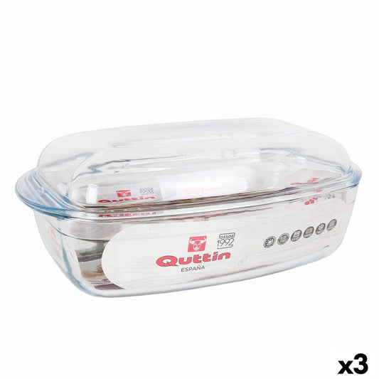 Casserole with lid Quttin Transparent 6,7 l Glass 37 x 22 x 14,1 cm (3 Units)