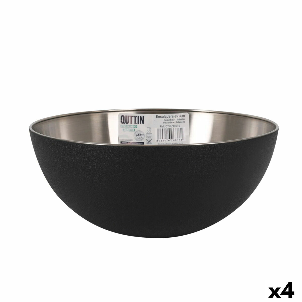 Salad Bowl Quttin Black Silver 29 x 12 cm Steel (4 Units)