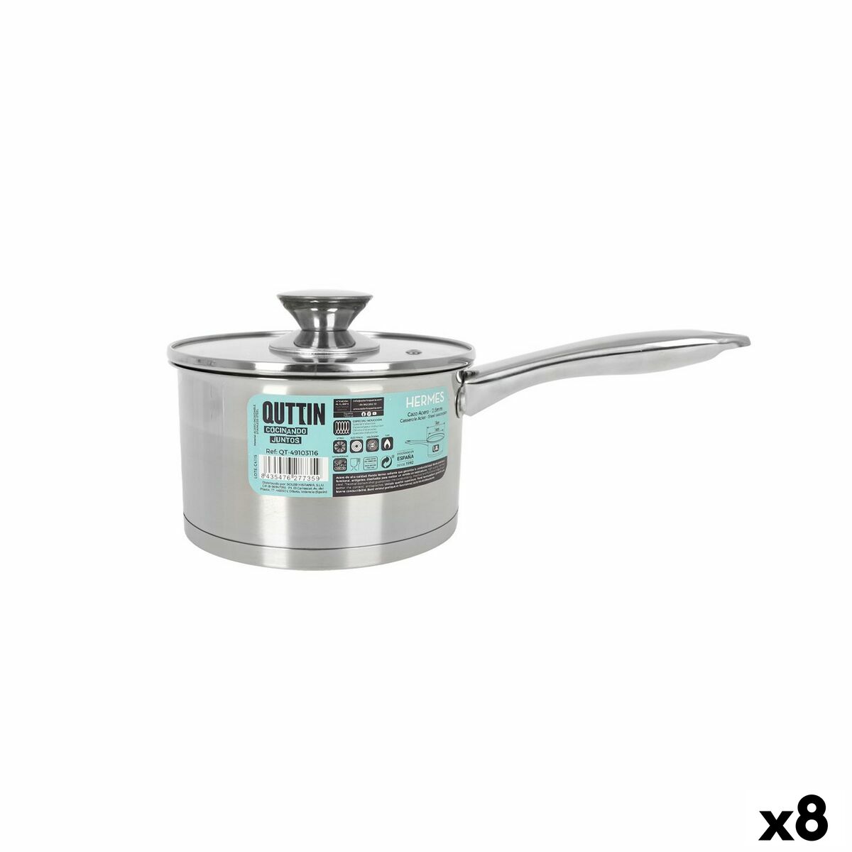 Saucepan with Lid Quttin Hermes 1,8 L Steel (8 Units) Quttin