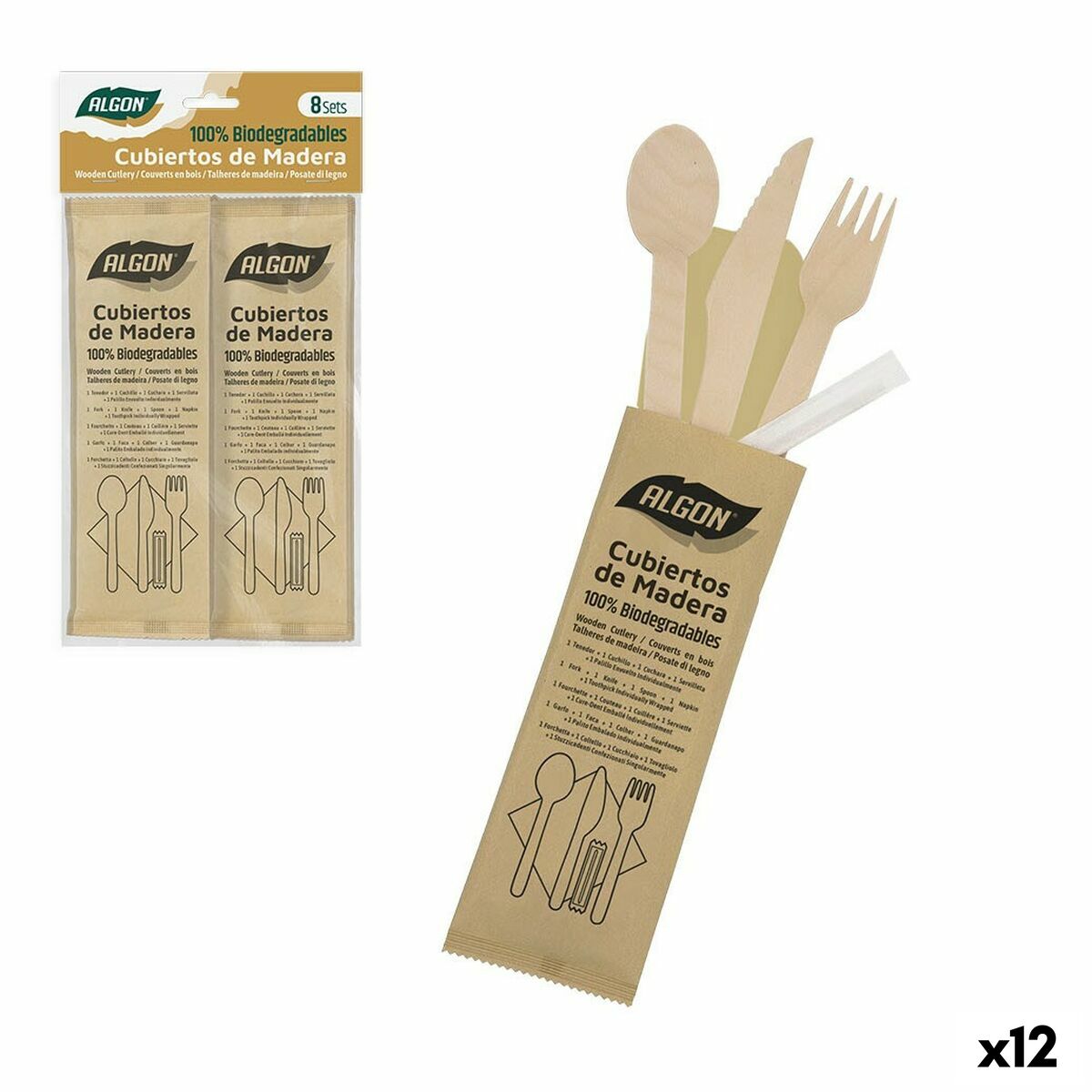 Cutlery Set Algon 45 Pieces Wood (12 Units) Algon