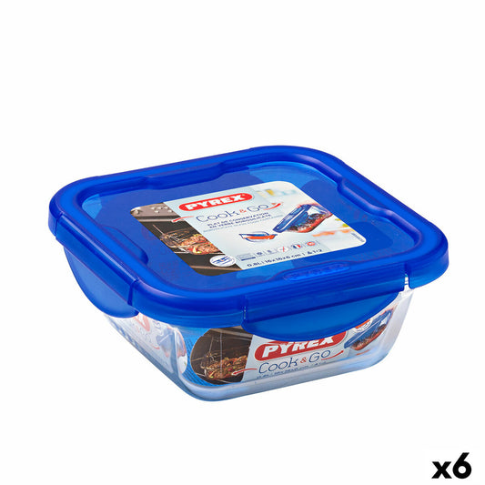 Hermetic Lunch Box Pyrex Cook & Go 16,7 x 16,7 x 7 cm Blue 850 ml Glass (6 Units) Pyrex